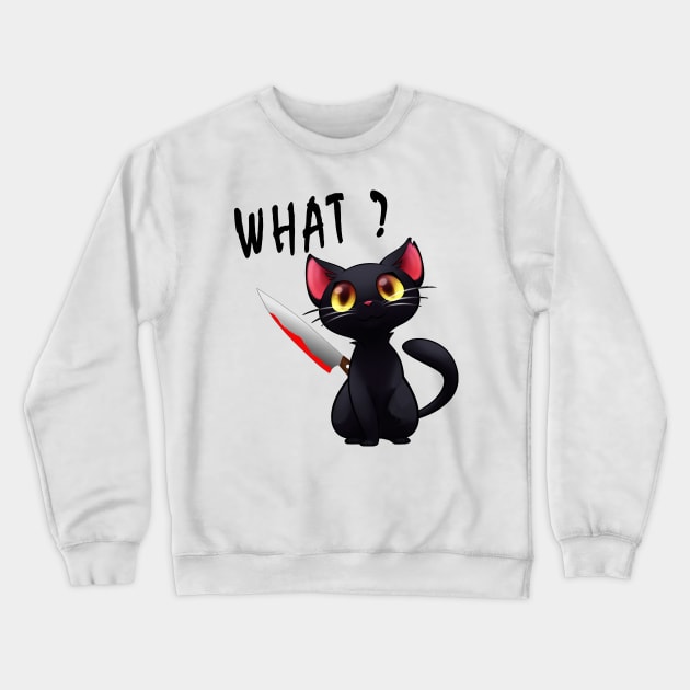 cut black cat with bloody knife Crewneck Sweatshirt by salah_698